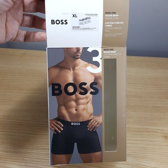 HUGO BOSS Mens Boxer Briefs XL White Long Leg Tag Free Cotton Stretch Logo - Picture 4 of 6